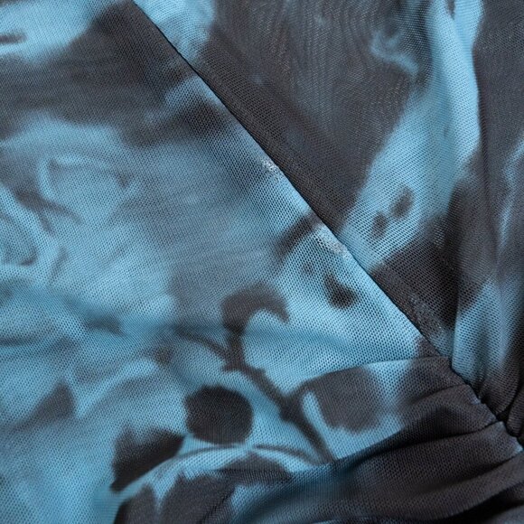 GANNI Blue Printed Mesh O-neck Ruched Long Dress Floral Size 36 - Picture 12 of 14